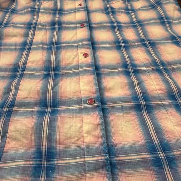 Wrangler Western Blue Plaid Pearl Button Breast Cancer Awareness Shirt Sz L - Picture 6 of 12
